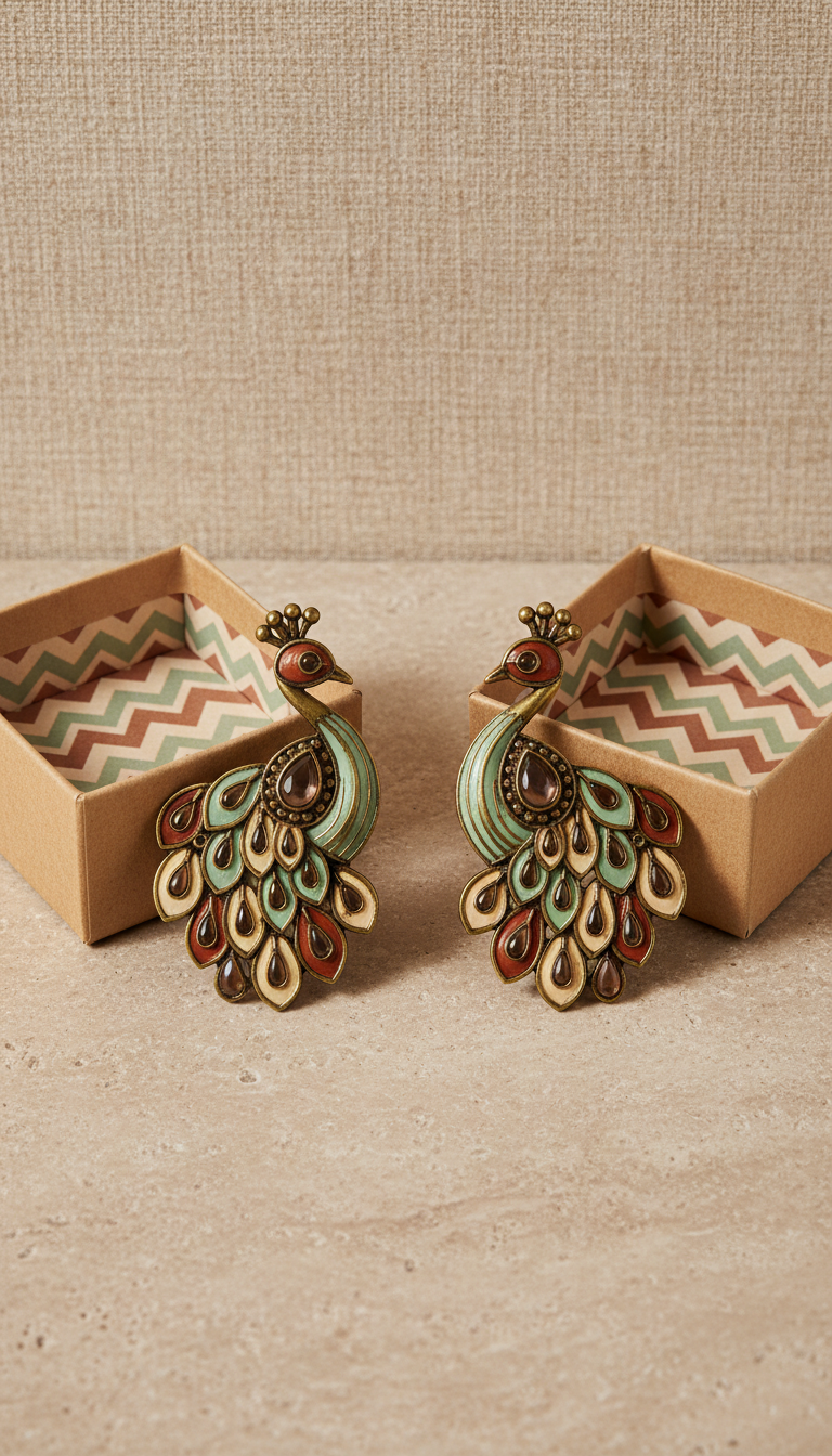 Statement peacock motif earrings