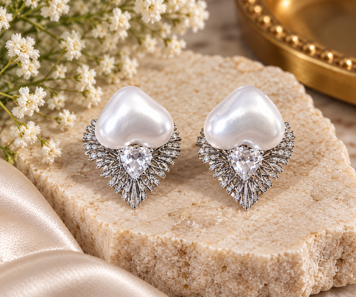 Moonheart Pearl Stud Earrings