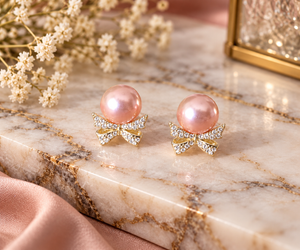 Rosé Ribbon Pearl Stud Earrings