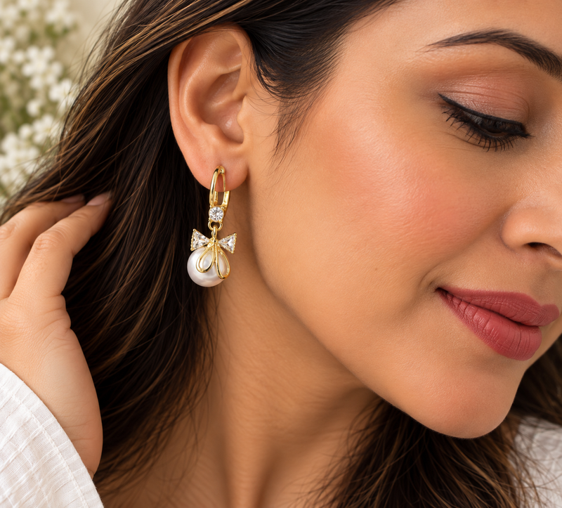 Pearl Promise Bow Earrings